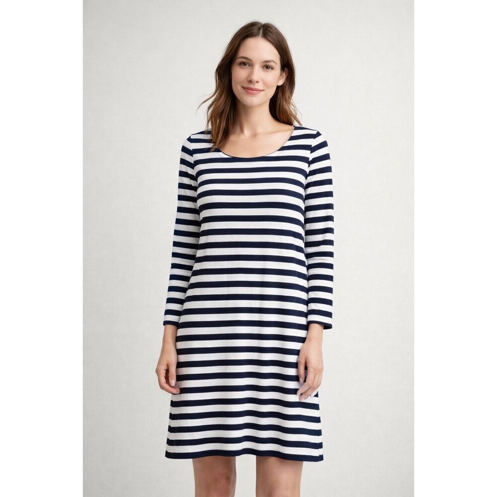 Banana Republic Striped Dress Navy White Long Sleeve Medium